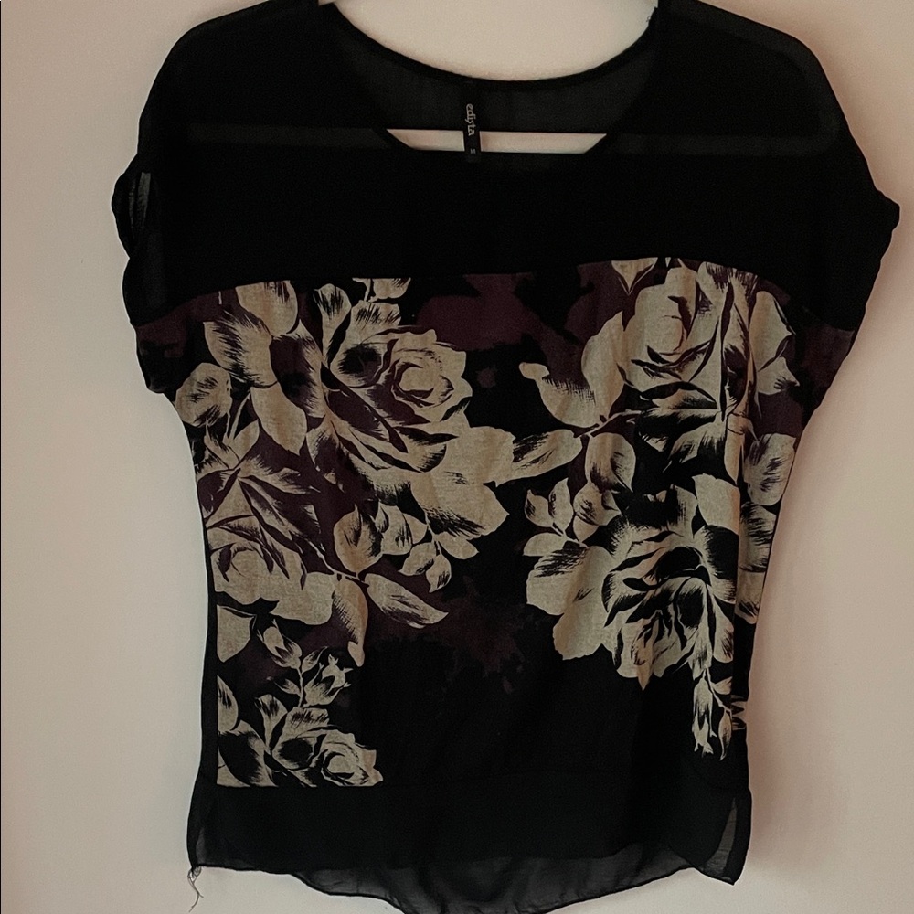 Chic Black and Cream Floral Women's Top